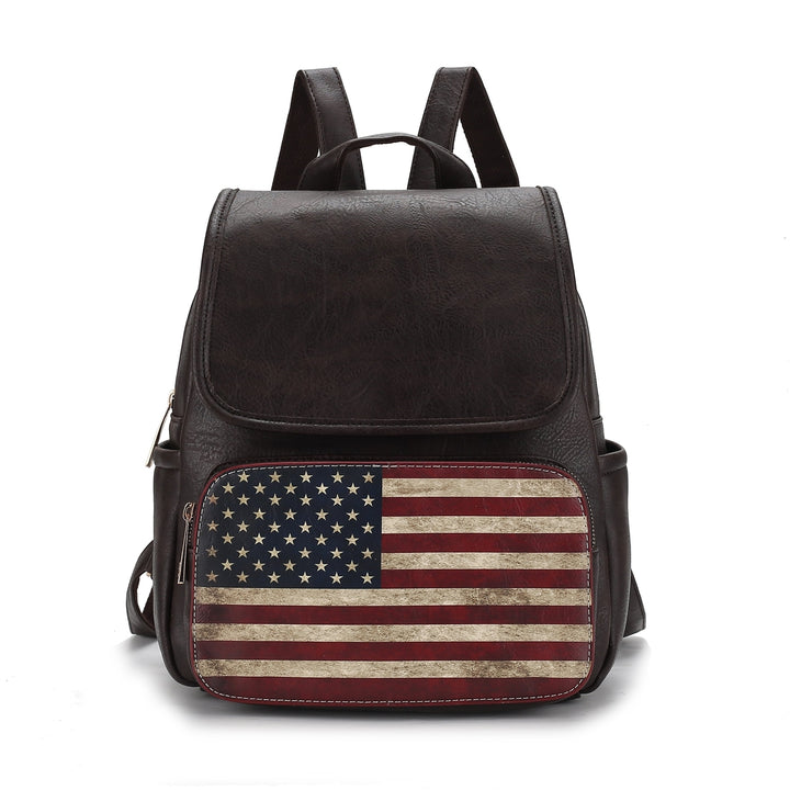 MKFCollection Regina Printed Flag Backpack - Vegan Leather Designer Handbag Image 4