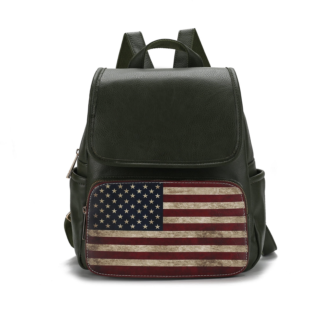 MKFCollection Regina Printed Flag Backpack - Vegan Leather Designer Handbag Image 6