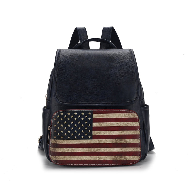 MKFCollection Regina Printed Flag Backpack - Vegan Leather Designer Handbag Image 7