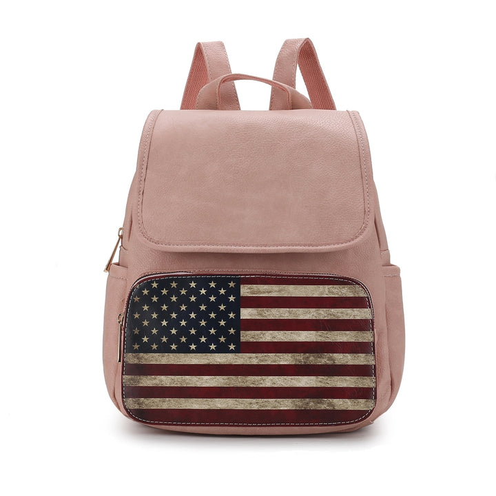 MKFCollection Regina Printed Flag Backpack - Vegan Leather Designer Handbag Image 8