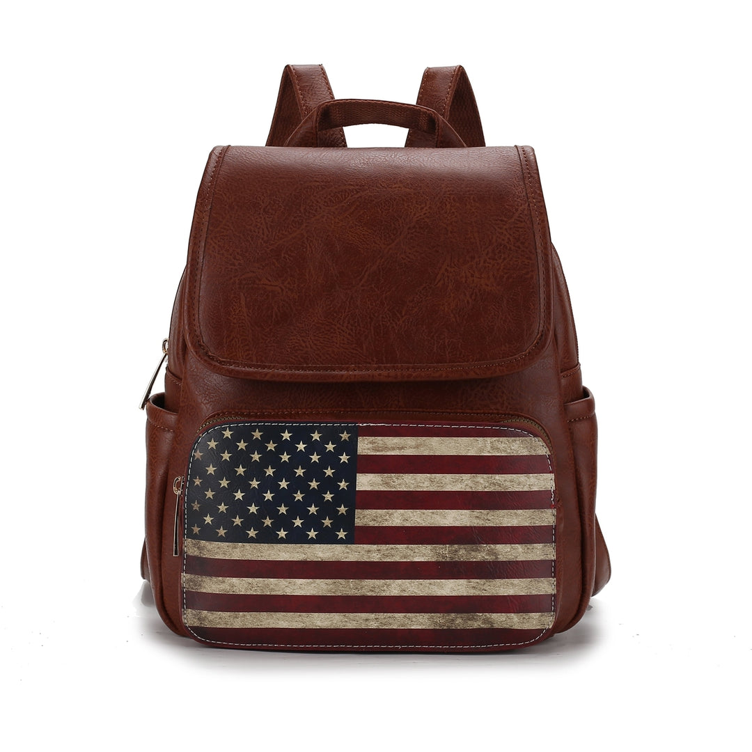 MKFCollection Regina Printed Flag Backpack - Vegan Leather Designer Handbag Image 9