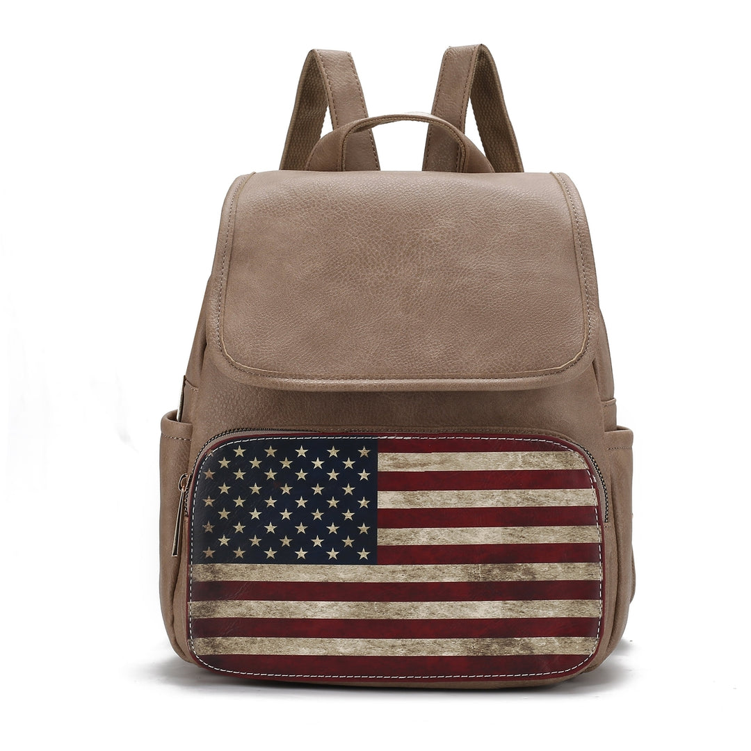 MKFCollection Regina Printed Flag Backpack - Vegan Leather Designer Handbag Image 10