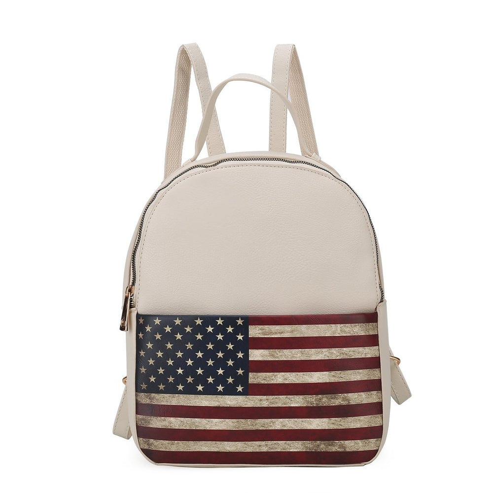 MKFCollection Briella Flag Print Backpack - Vegan Leather Designer Handbag Image 2