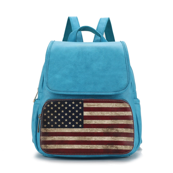 MKFCollection Regina Printed Flag Backpack - Vegan Leather Designer Handbag Image 11