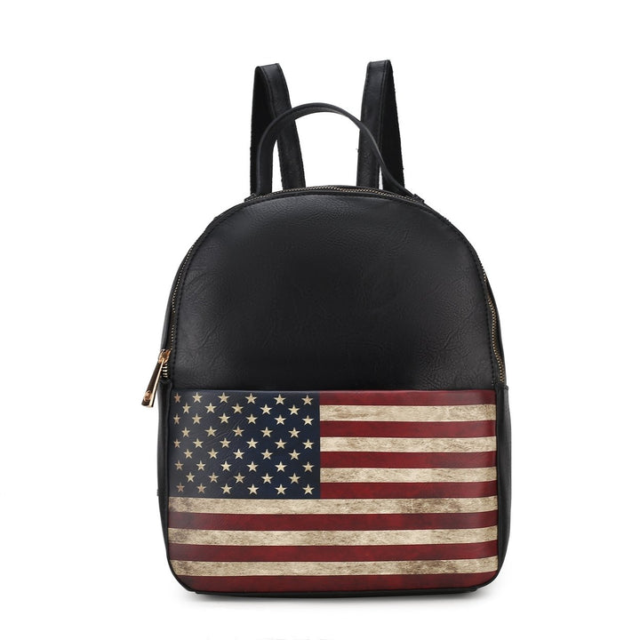 MKFCollection Briella Flag Print Backpack - Vegan Leather Designer Handbag Image 3