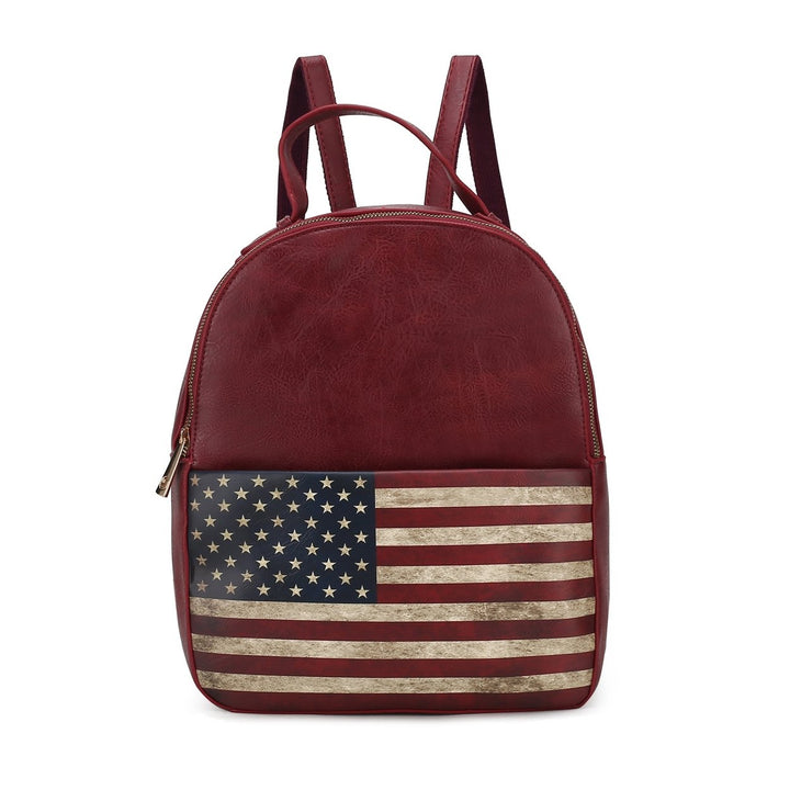 MKFCollection Briella Flag Print Backpack - Vegan Leather Designer Handbag Image 4