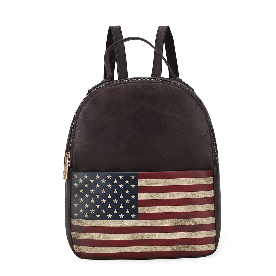 MKFCollection Briella Flag Print Backpack - Vegan Leather Designer Handbag Image 4