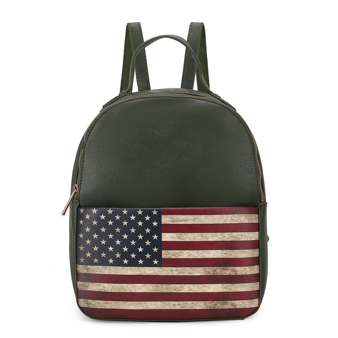 MKFCollection Briella Flag Print Backpack - Vegan Leather Designer Handbag Image 6