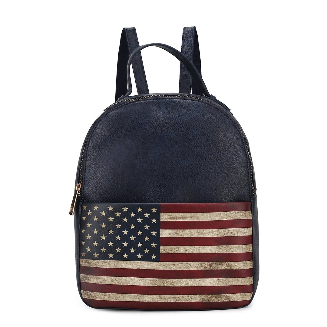 MKFCollection Briella Flag Print Backpack - Vegan Leather Designer Handbag Image 7