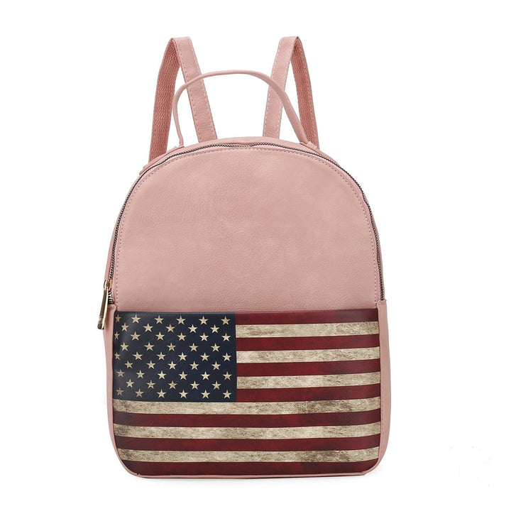 MKFCollection Briella Flag Print Backpack - Vegan Leather Designer Handbag Image 8