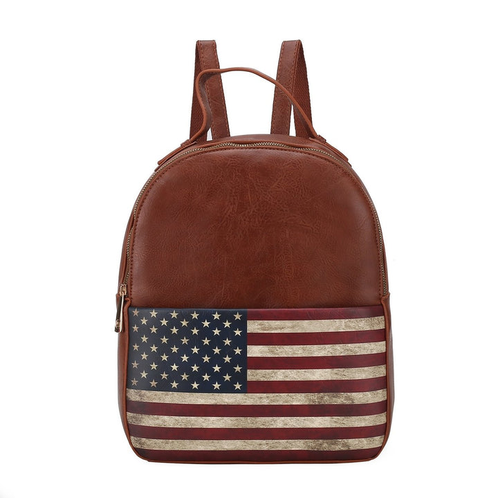 MKFCollection Briella Flag Print Backpack - Vegan Leather Designer Handbag Image 9