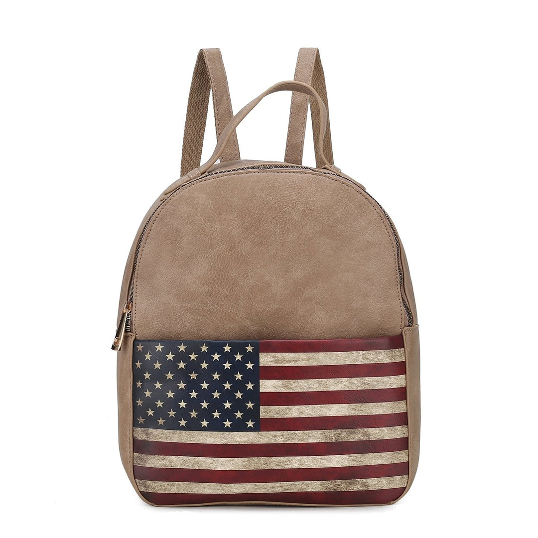 MKFCollection Briella Flag Print Backpack - Vegan Leather Designer Handbag Image 10