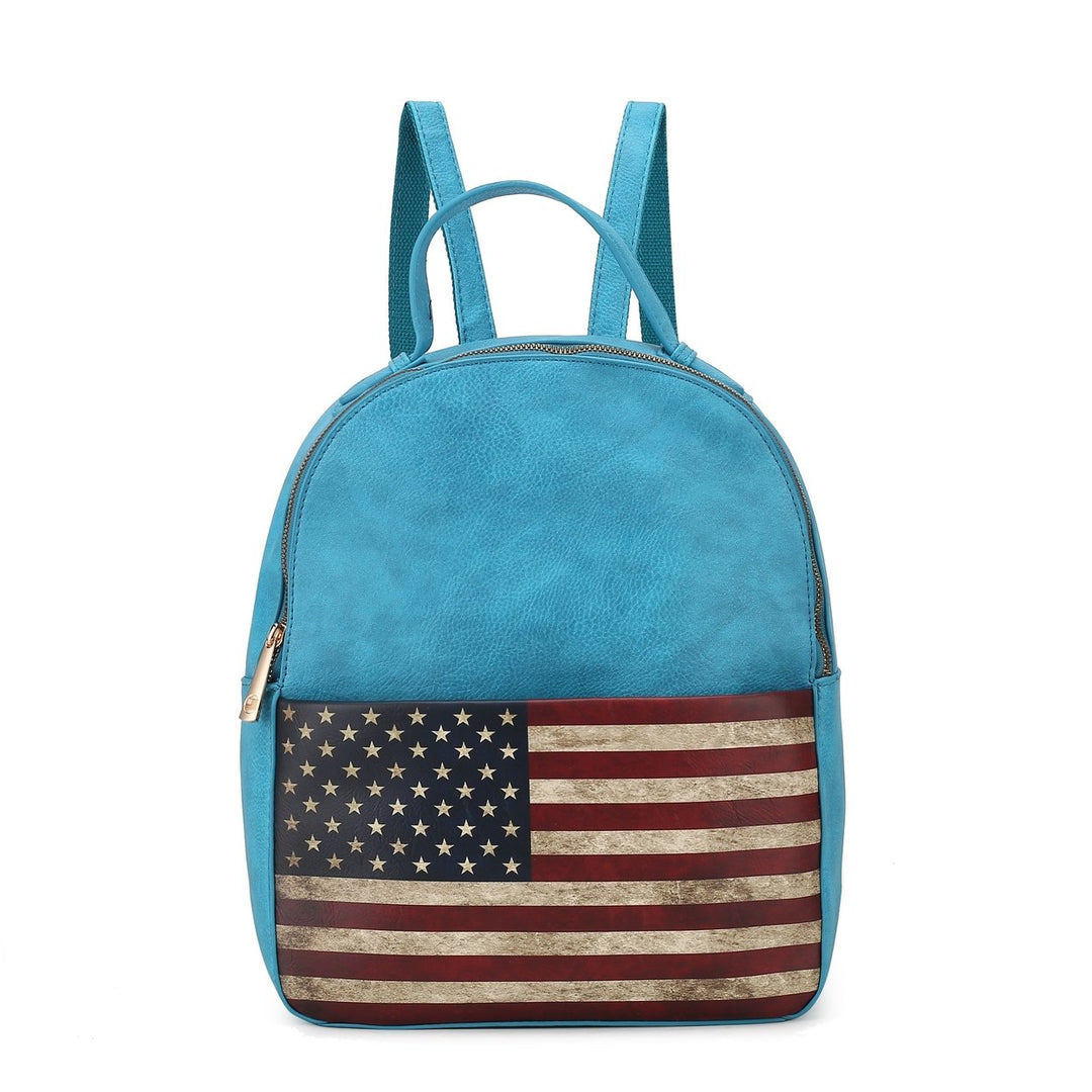 MKFCollection Briella Flag Print Backpack - Vegan Leather Designer Handbag Image 11