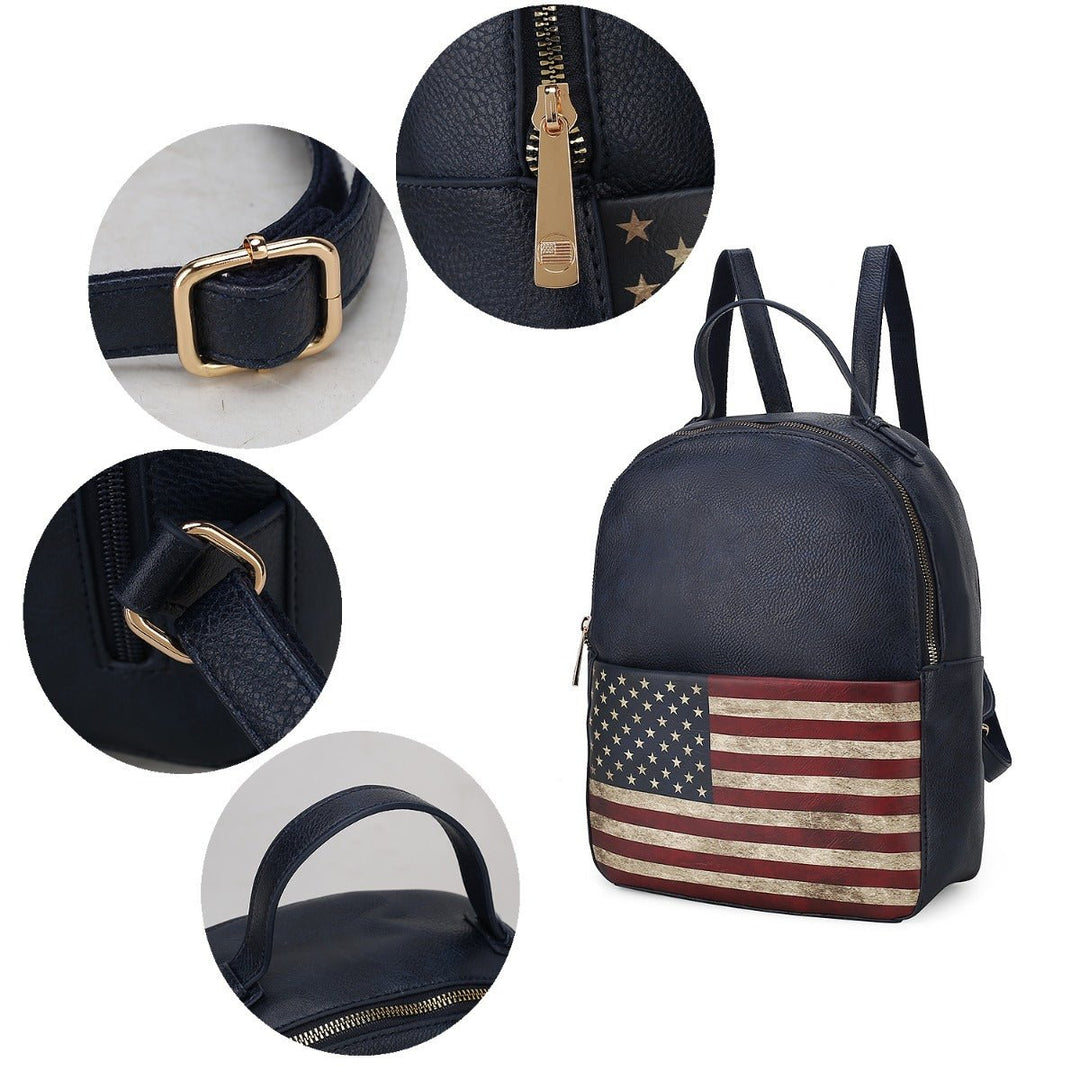 MKFCollection Briella Flag Print Backpack - Vegan Leather Designer Handbag Image 12