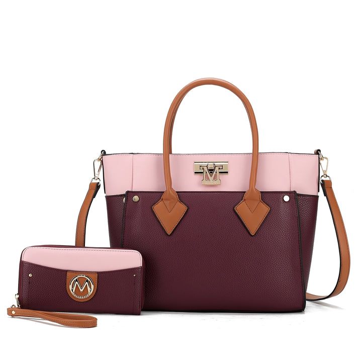 MKFCollection Brynlee Color-Block Tote Bag and Wallet Set - Vegan Leather Design Image 3