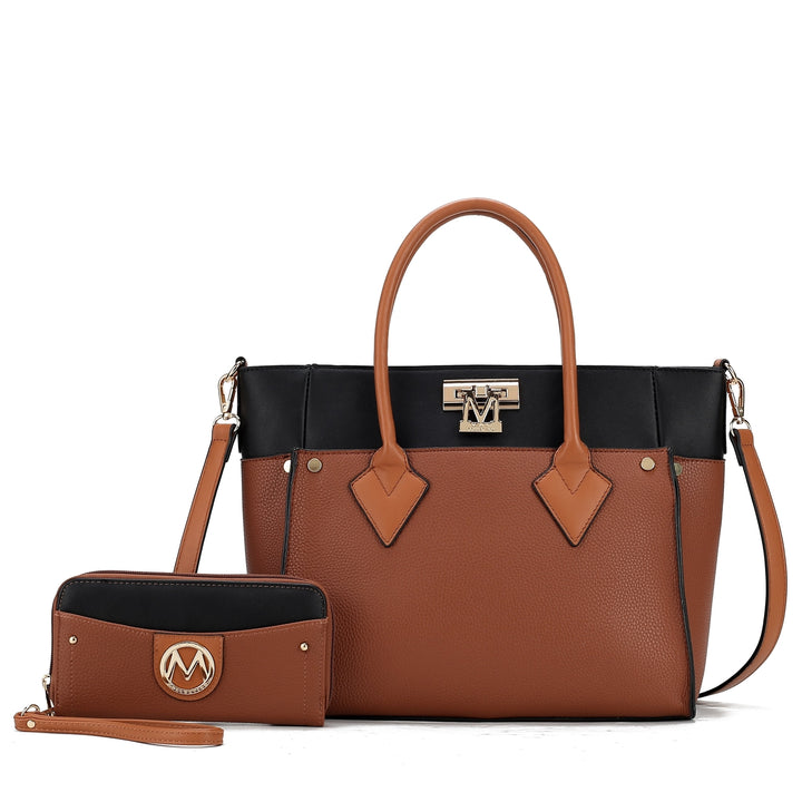 MKFCollection Brynlee Color-Block Tote Bag and Wallet Set - Vegan Leather Design Image 4