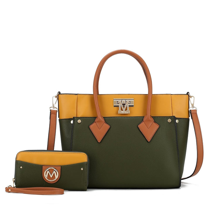 MKFCollection Brynlee Color-Block Tote Bag and Wallet Set - Vegan Leather Design Image 1