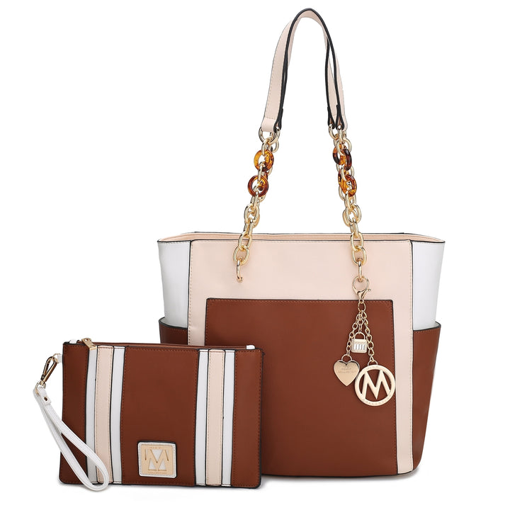 MKFCollection Rochelle Tote and Wristlet Set - Vegan Leather Designer Handbag Image 3