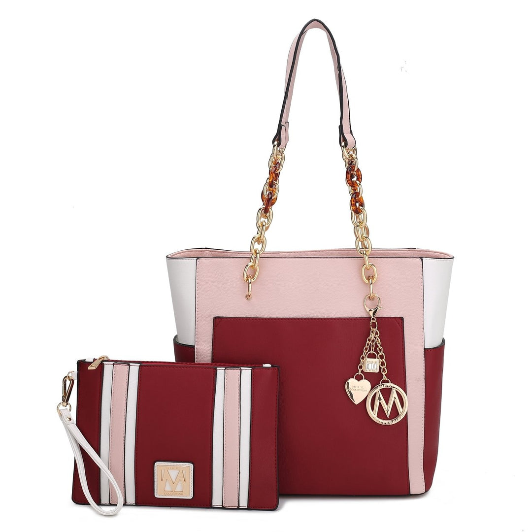 MKFCollection Rochelle Tote and Wristlet Set - Vegan Leather Designer Handbag Image 1