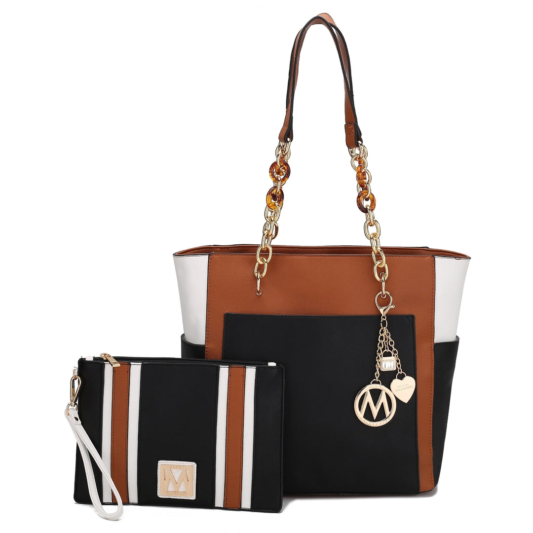 MKFCollection Rochelle Tote and Wristlet Set - Vegan Leather Designer Handbag Image 7