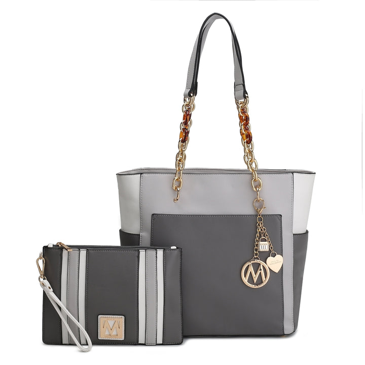 MKFCollection Rochelle Tote and Wristlet Set - Vegan Leather Designer Handbag Image 8