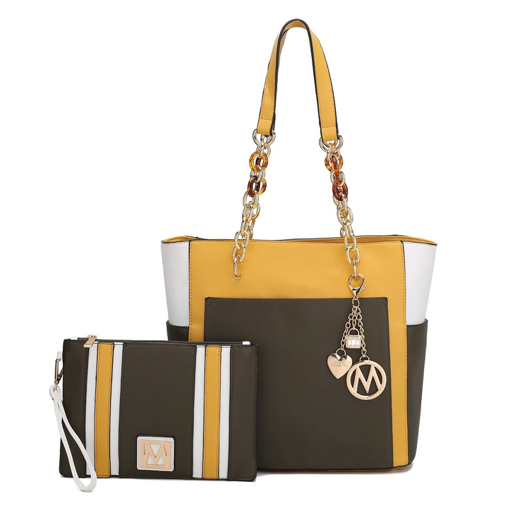 MKFCollection Rochelle Tote and Wristlet Set - Vegan Leather Designer Handbag Image 9