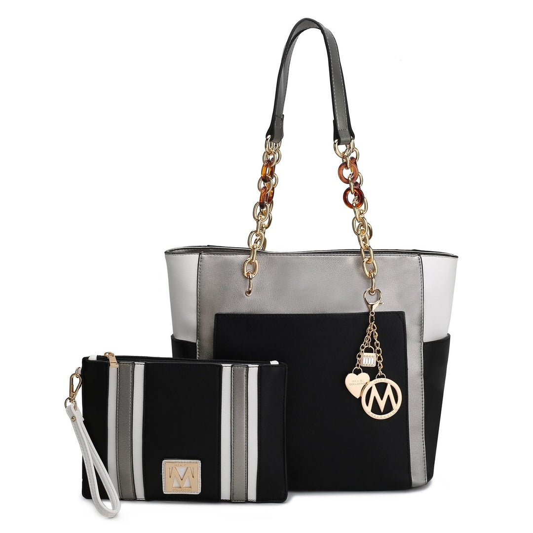 MKFCollection Rochelle Tote and Wristlet Set - Vegan Leather Designer Handbag Image 1