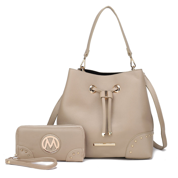 MKFCollection Callie Bucket Bag and Wallet Set - Vegan Leather Designer Handbag Image 2