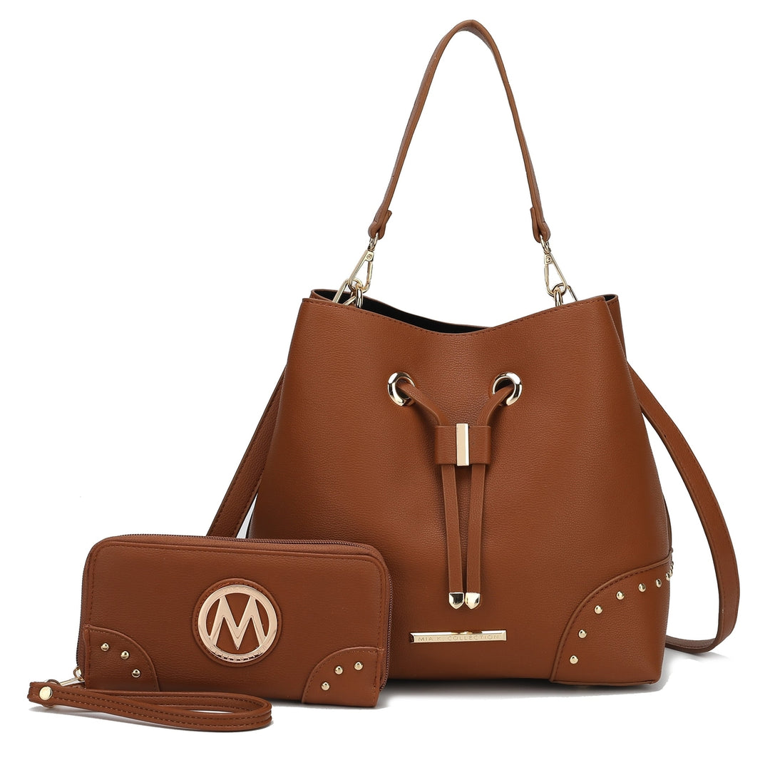 MKFCollection Callie Bucket Bag and Wallet Set - Vegan Leather Designer Handbag Image 4