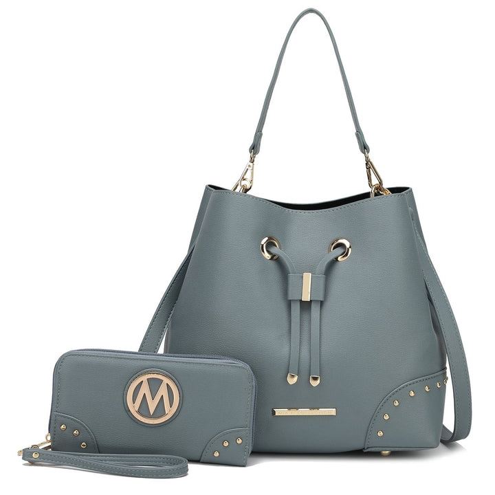 MKFCollection Callie Bucket Bag and Wallet Set - Vegan Leather Designer Handbag Image 7