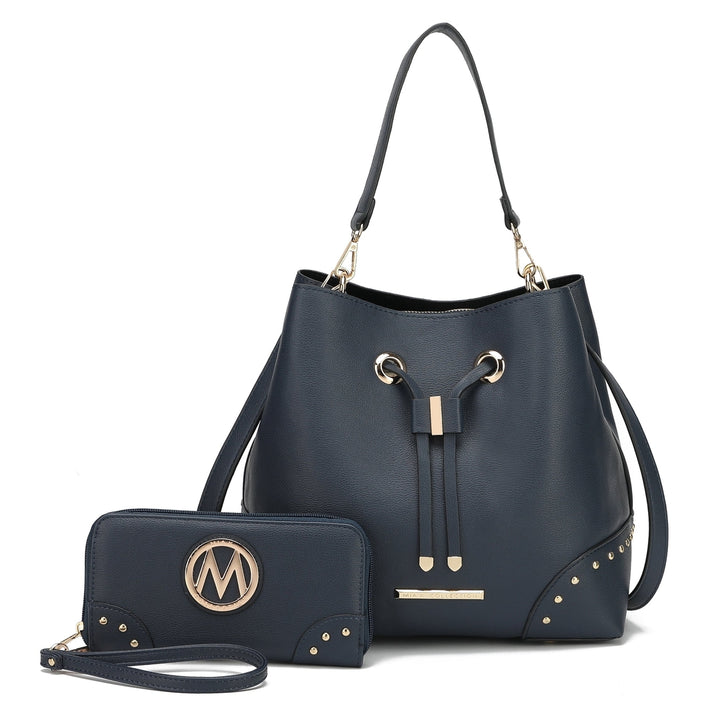 MKFCollection Callie Bucket Bag and Wallet Set - Vegan Leather Designer Handbag Image 8