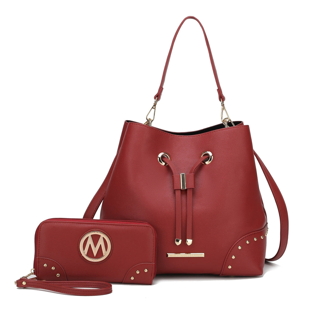 MKFCollection Callie Bucket Bag and Wallet Set - Vegan Leather Designer Handbag Image 9