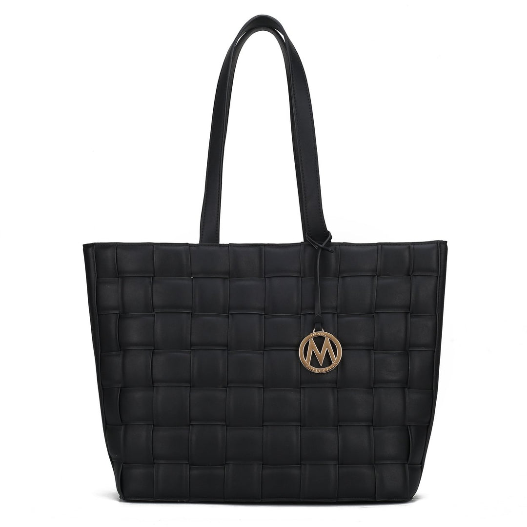 MKFCollection Rowan Woven Tote Bag - Vegan Leather Designer Handbag Image 2