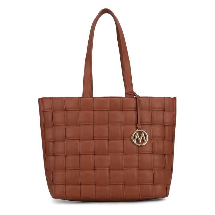 MKFCollection Rowan Woven Tote Bag - Vegan Leather Designer Handbag Image 3