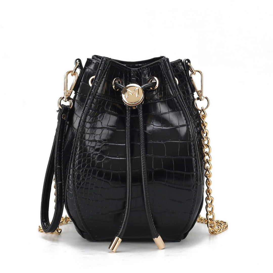 MKFCollection Cassidy Embossed Bucket Bag - Vegan Leather Designer Handbag Image 2