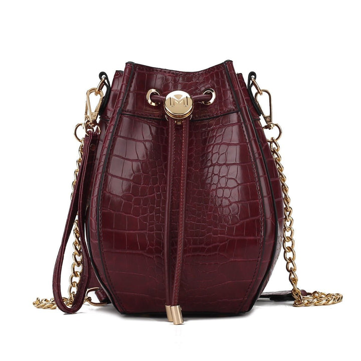 MKFCollection Cassidy Embossed Bucket Bag - Vegan Leather Designer Handbag Image 3