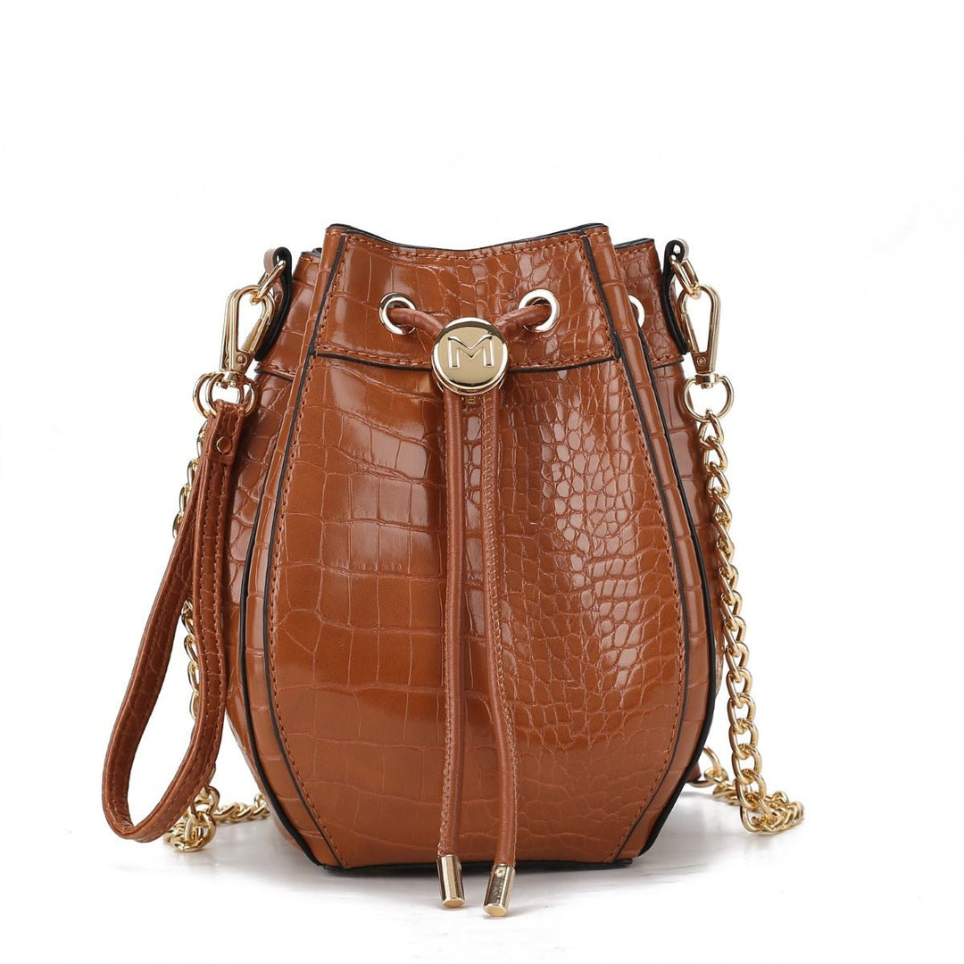 MKFCollection Cassidy Embossed Bucket Bag - Vegan Leather Designer Handbag Image 4