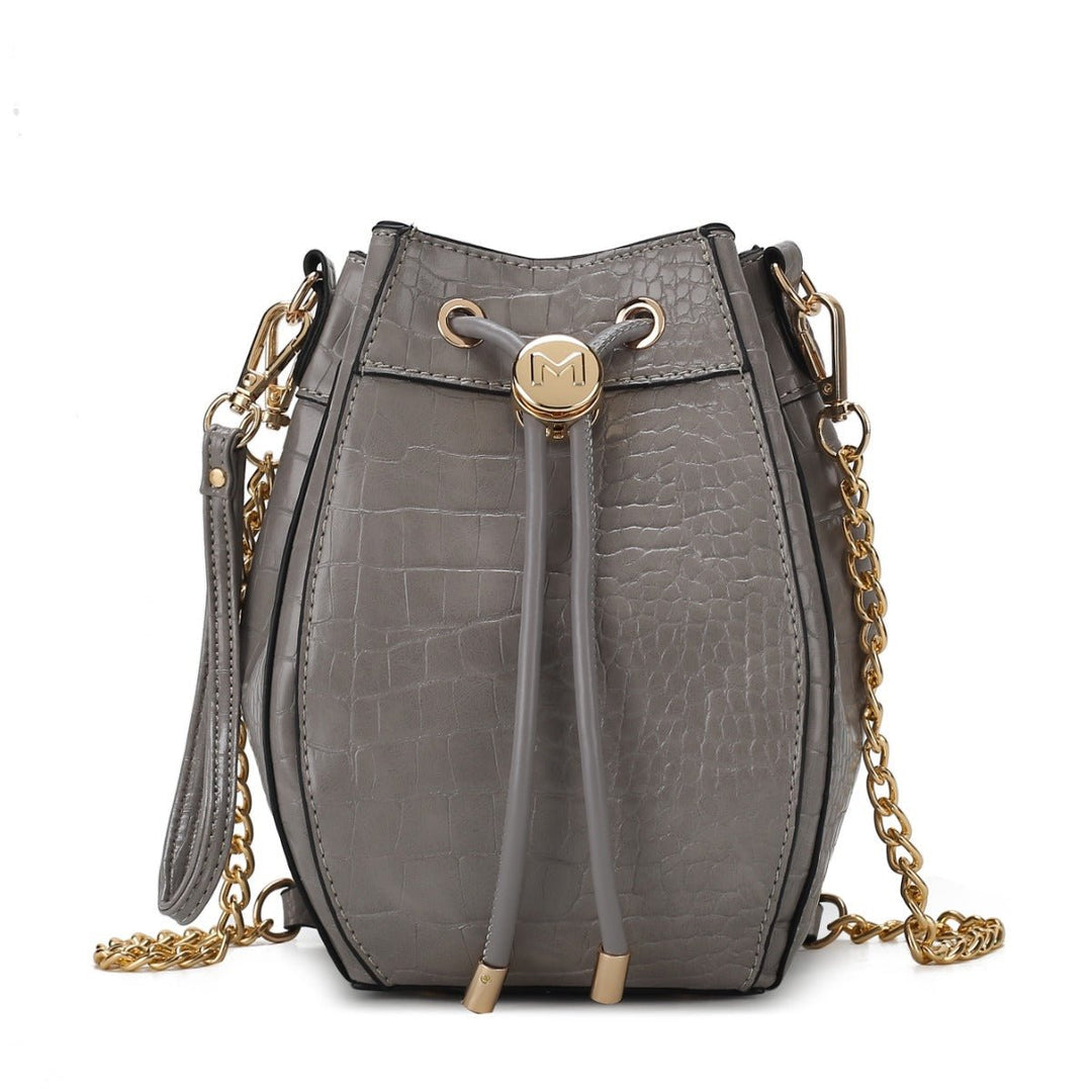 MKFCollection Cassidy Embossed Bucket Bag - Vegan Leather Designer Handbag Image 4