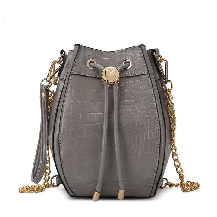 MKFCollection Cassidy Embossed Bucket Bag - Vegan Leather Designer Handbag Image 1