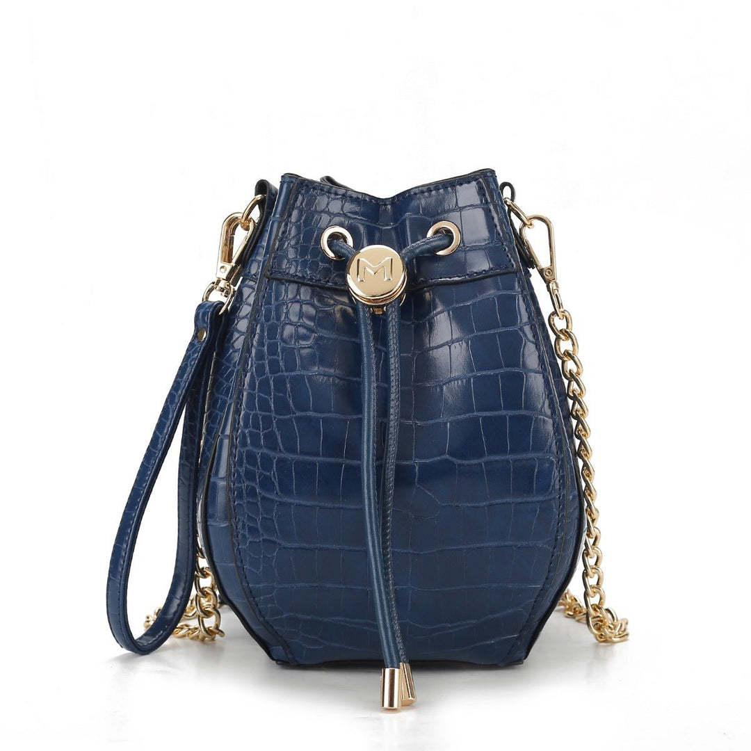 MKFCollection Cassidy Embossed Bucket Bag - Vegan Leather Designer Handbag Image 7