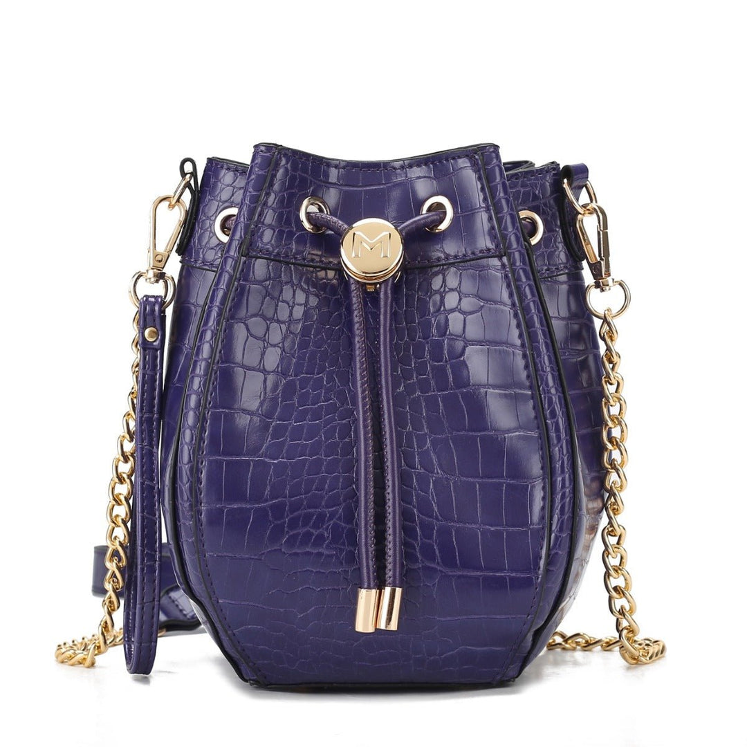 MKFCollection Cassidy Embossed Bucket Bag - Vegan Leather Designer Handbag Image 8