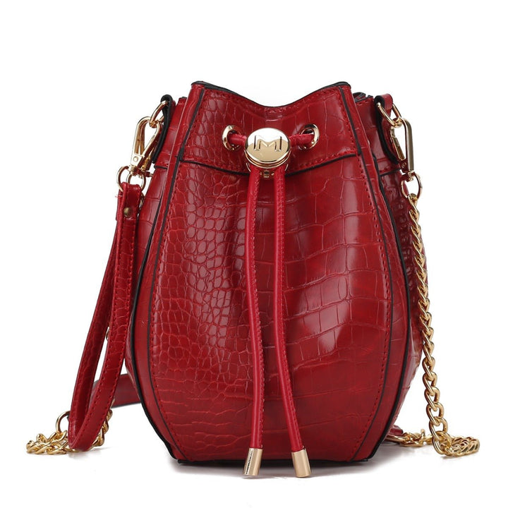 MKFCollection Cassidy Embossed Bucket Bag - Vegan Leather Designer Handbag Image 9