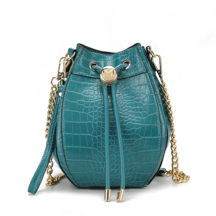 MKFCollection Cassidy Embossed Bucket Bag - Vegan Leather Designer Handbag Image 12