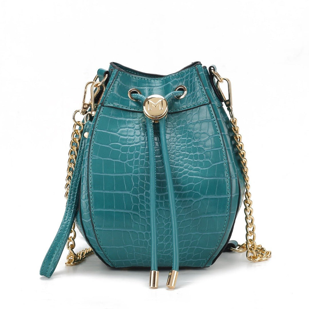 MKFCollection Cassidy Embossed Bucket Bag - Vegan Leather Designer Handbag Image 1