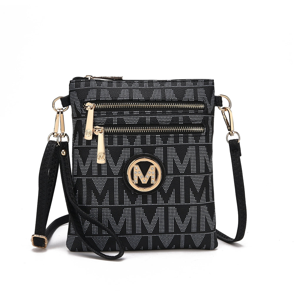 MKFCollection Charley Signature Convertible Crossbody Bag - Vegan Leather Design Image 2