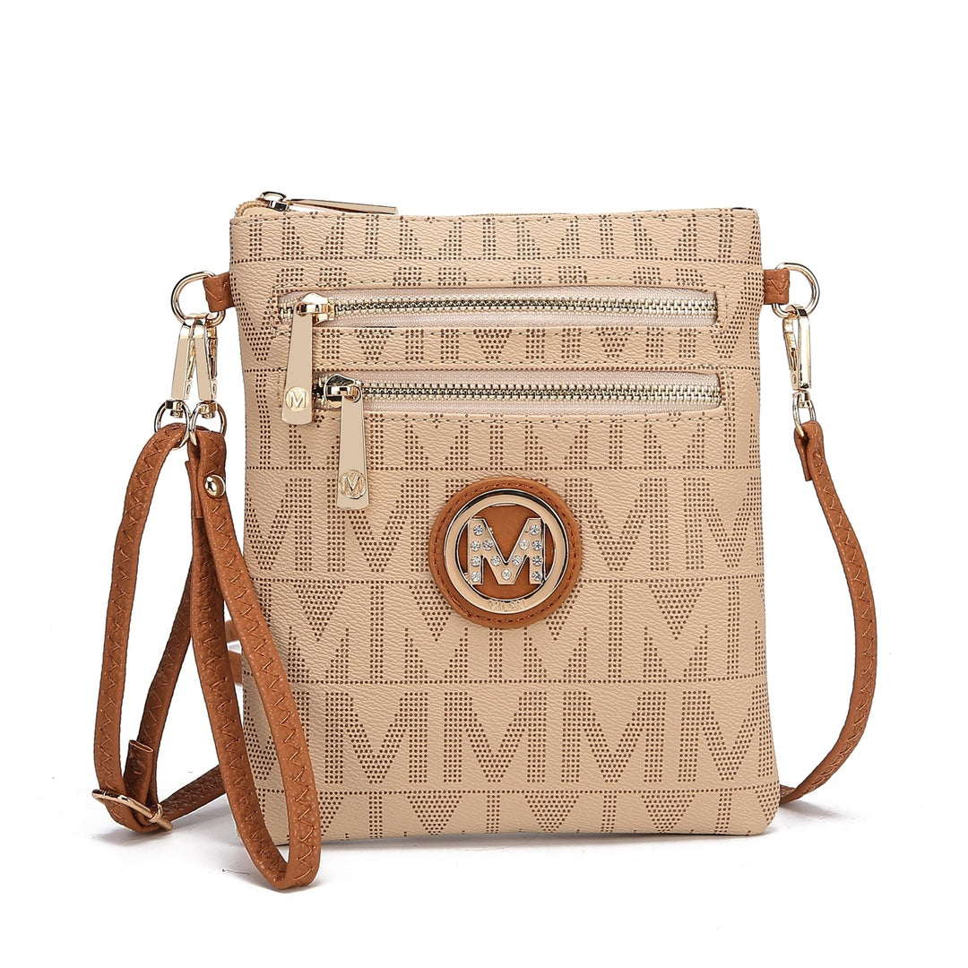 MKFCollection Charley Signature Convertible Crossbody Bag - Vegan Leather Design Image 4