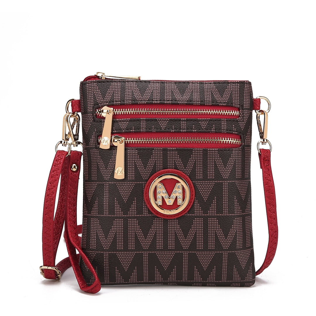 MKFCollection Charley Signature Convertible Crossbody Bag - Vegan Leather Design Image 7