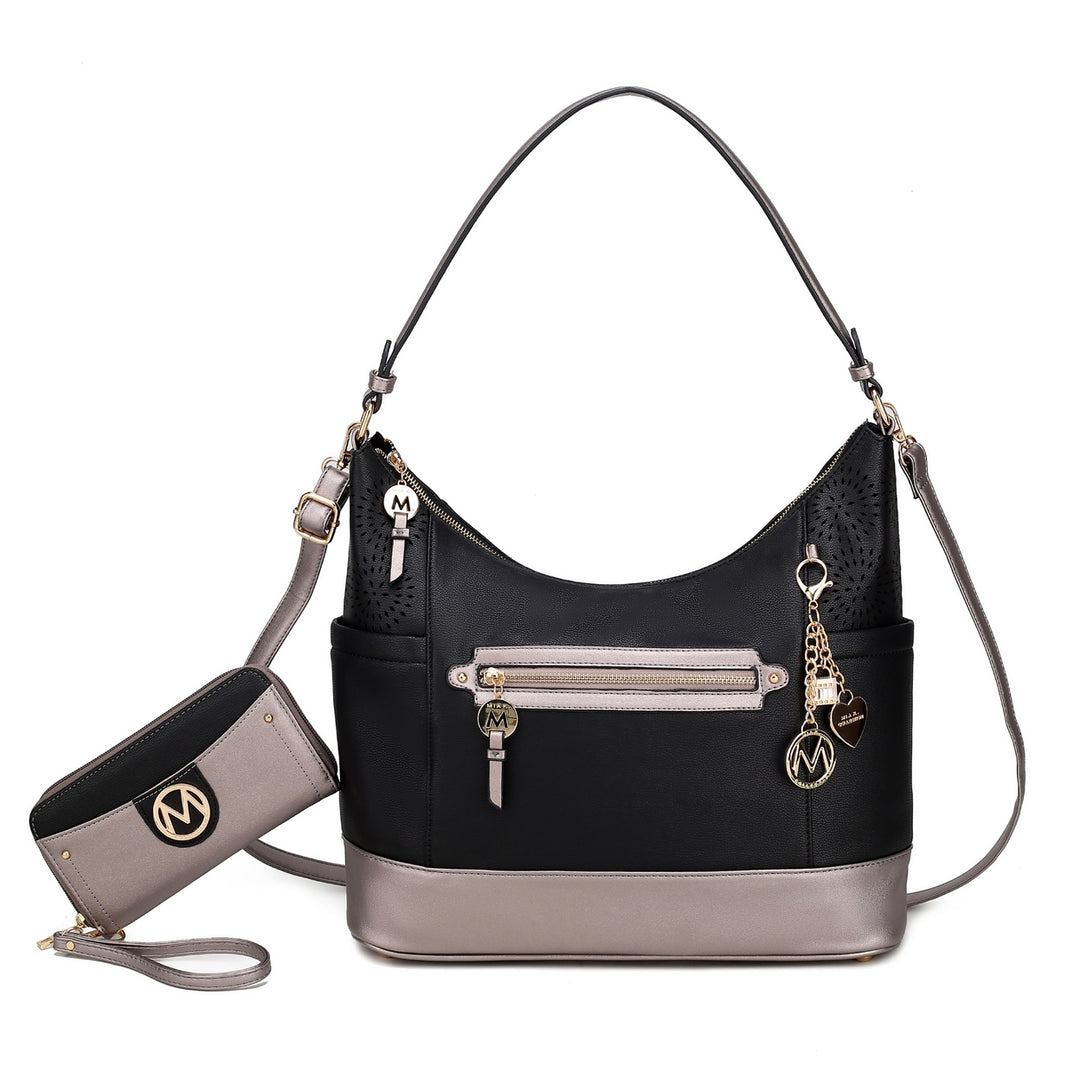 MKFCollection Charlotte Shoulder Bag With Matching Wallet - Vegan Leather Design Image 2