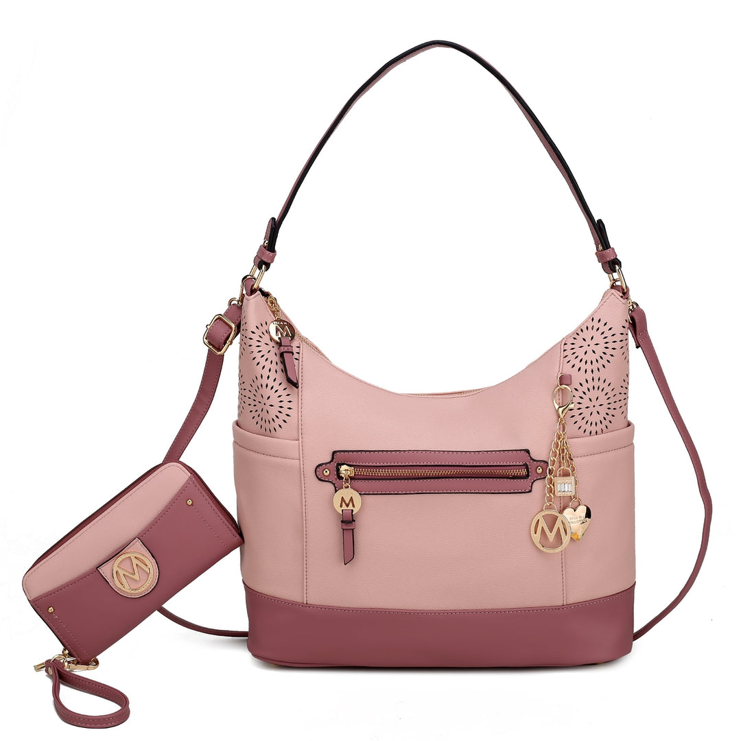 MKFCollection Charlotte Shoulder Bag With Matching Wallet - Vegan Leather Design Image 3