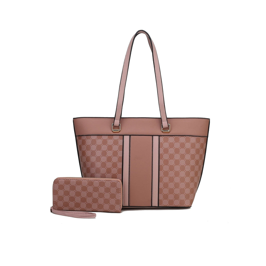 MKFCollection Fabiola Tote Bag with Wallet Set - Vegan Leather Designer Handbag Image 1